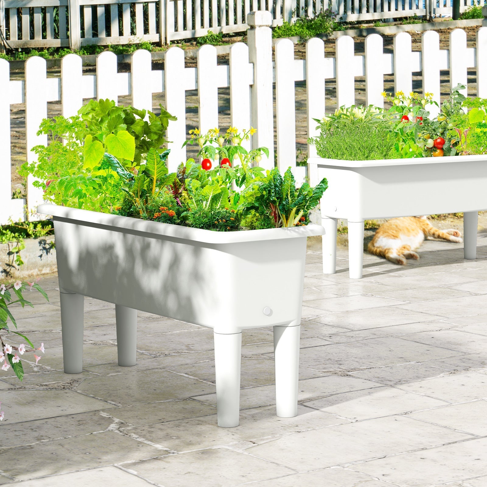 2 PCS Raised Garden Beds Self-Watering Planter Box with Detachable Legs and Drainage Hole