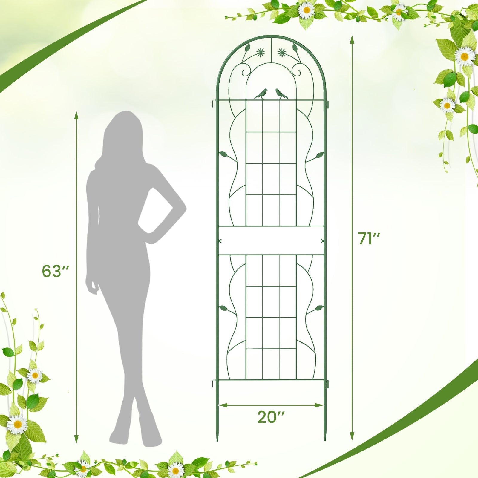 2 Pack 71 x 20 Inch Metal Garden Trellis Rustproof Plant Support for Climbing Plants