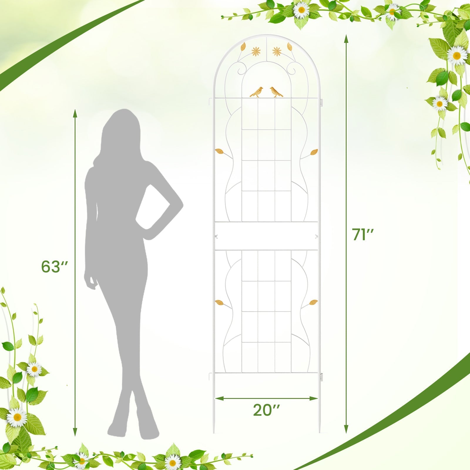 2 Pack 71 x 20 Inch Metal Garden Trellis Rustproof Plant Support for Climbing Plants