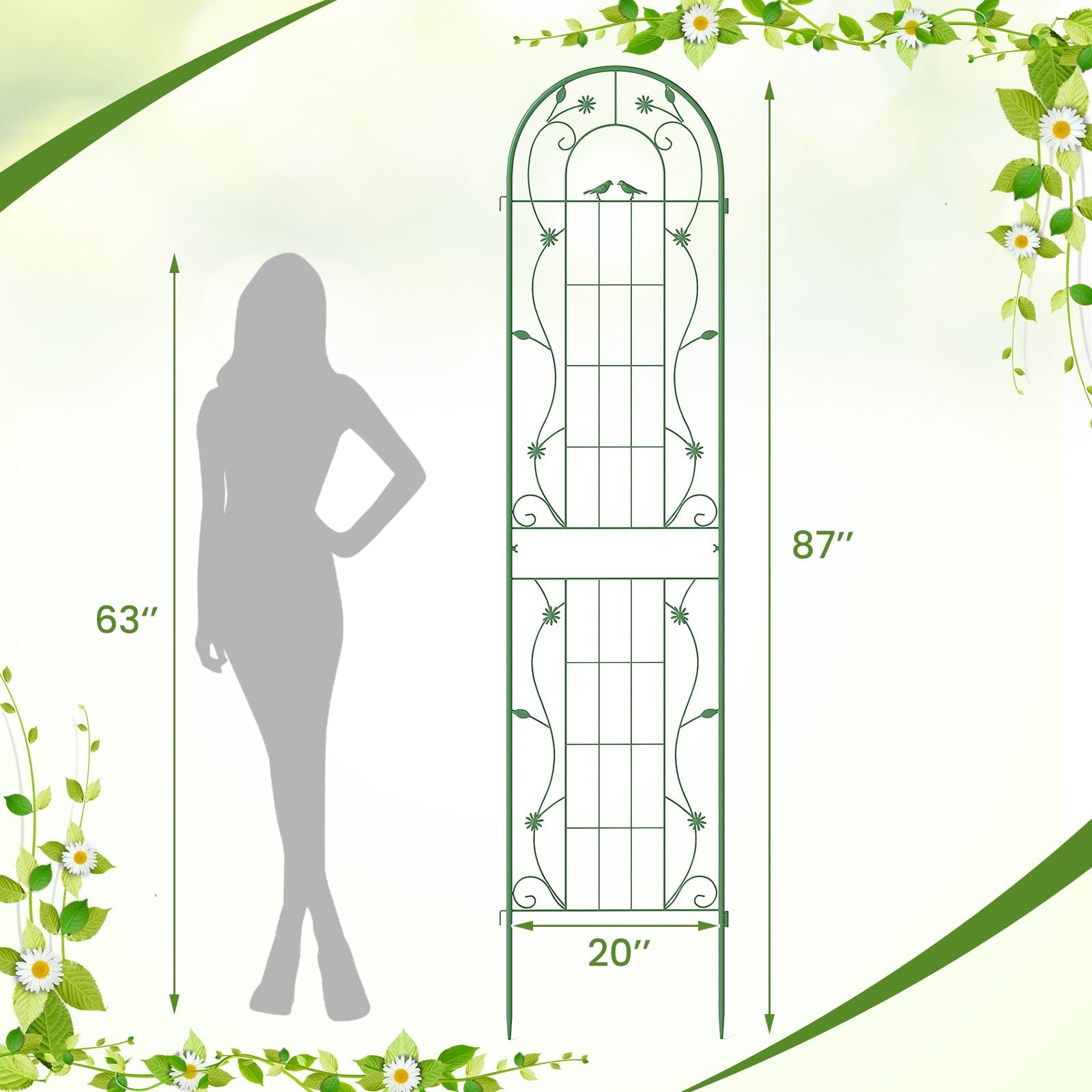 2 Pack 86.5 x 20 Inches Metal Garden Trellis for Climbing Plants