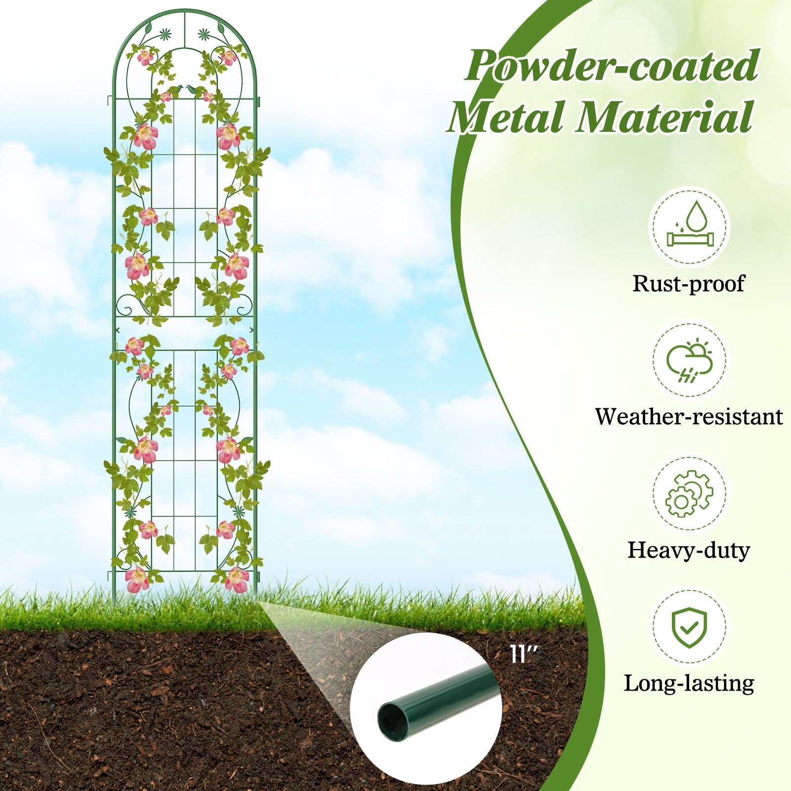 2 Pack 86.5 x 20 Inches Metal Garden Trellis for Climbing Plants
