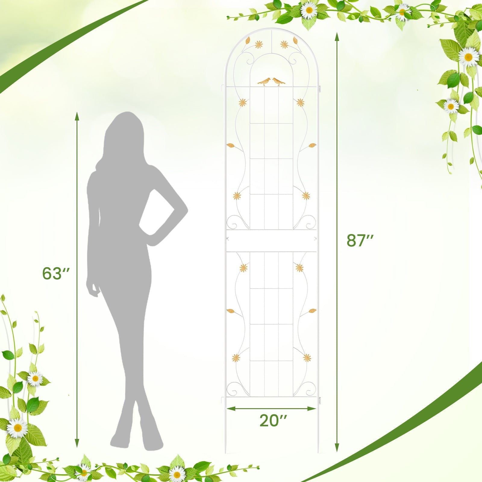 2 Pack 86.5 x 20 Inches Metal Garden Trellis for Climbing Plants
