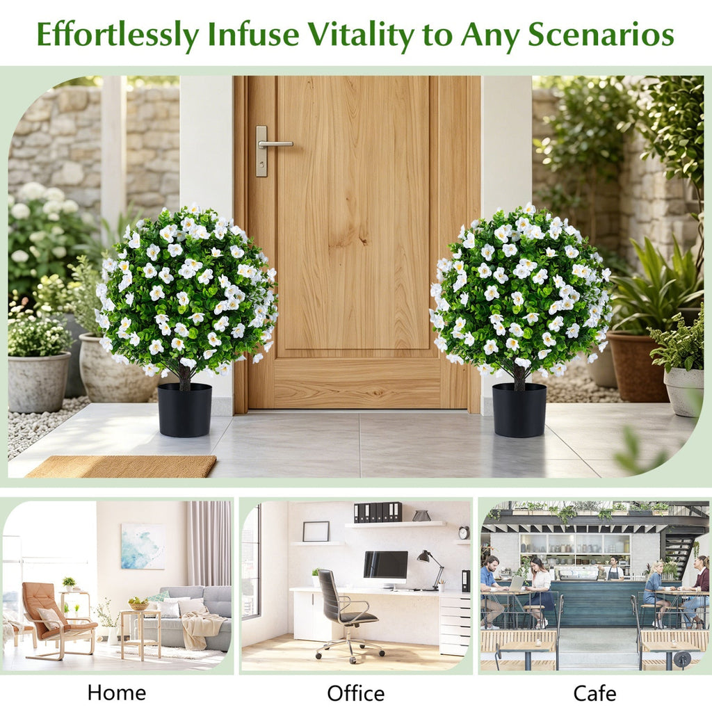 Artificial Eucalyptus Topiary Trees with Cement Planter (2-Pack)