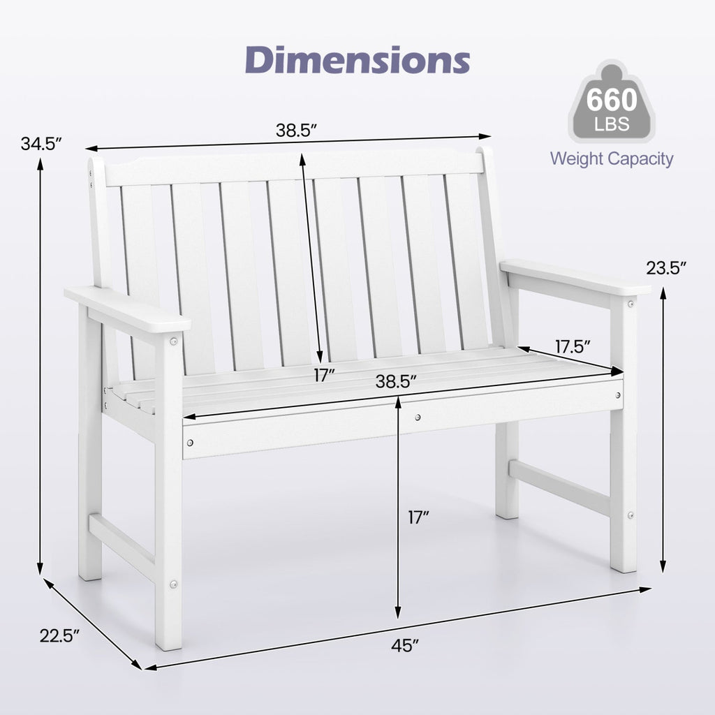 2-Person HDPE Outdoor Garden Bench with Backrest