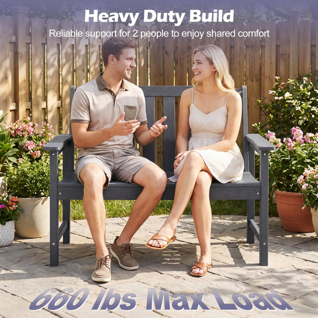 2-Person HDPE Outdoor Garden Bench with Backrest