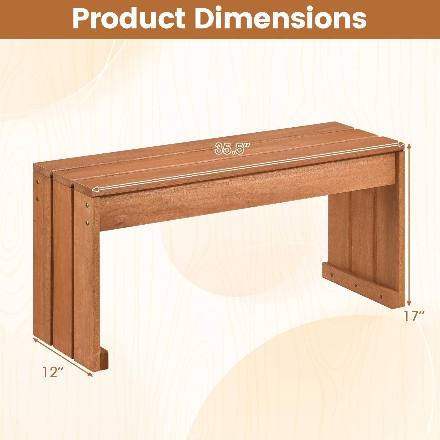 2-Person Outdoor Garden Bench with Solid Wooden Frame for Backyard