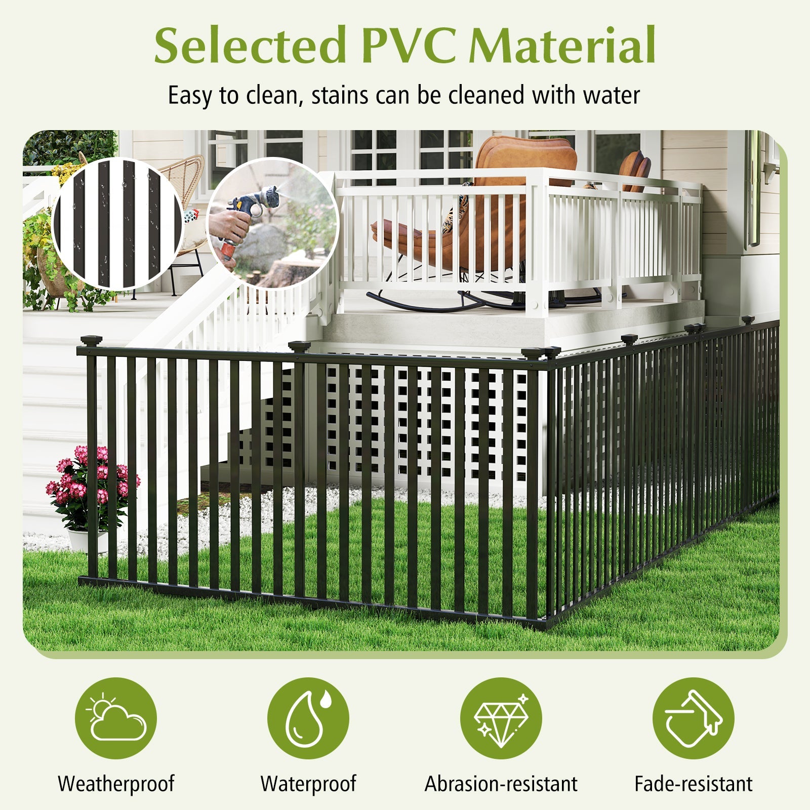 2 Piece 80 x 51 Inch Vinyl Picket Fence for Garden-Black