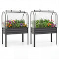 2 Pieces Galvanized Raised Garden Bed with Legs and Greenhouse Cover for Vegetable Flower