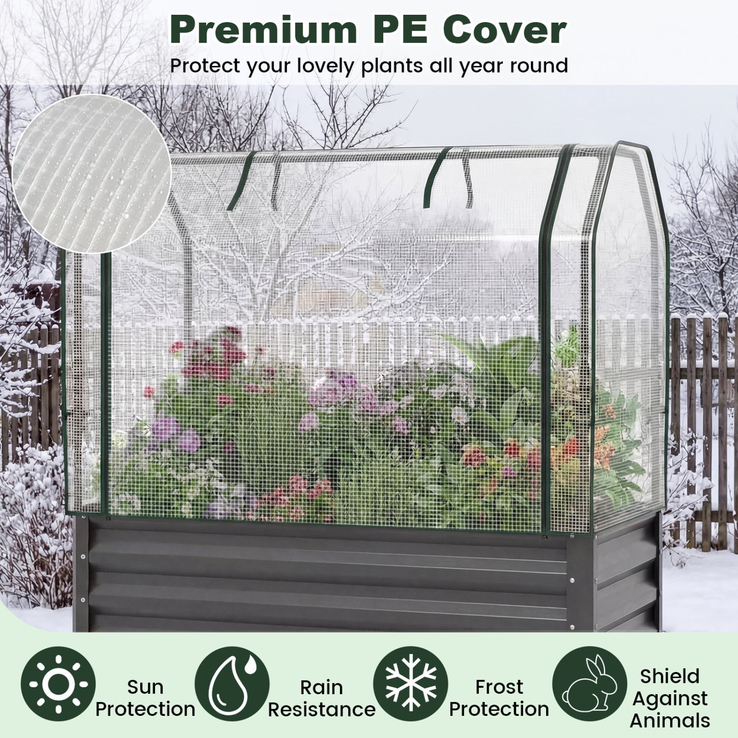 2 Pieces Galvanized Raised Garden Bed with Legs and Greenhouse Cover for Vegetable Flower