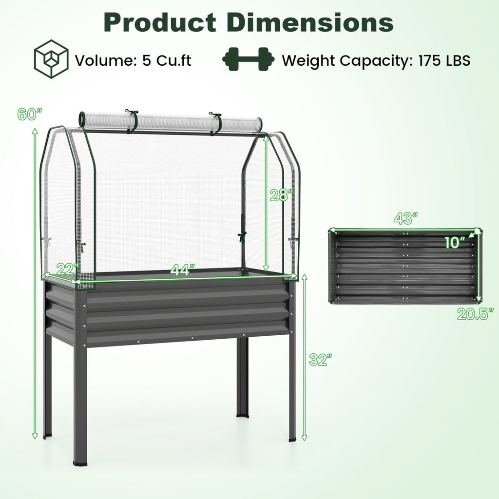 2 Pieces Galvanized Raised Garden Bed with Legs and Greenhouse Cover for Vegetable Flower