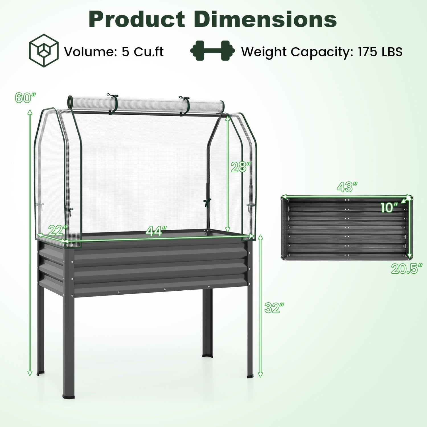 2 Pieces Galvanized Raised Garden Bed with Legs and Greenhouse Cover for Vegetable Flower