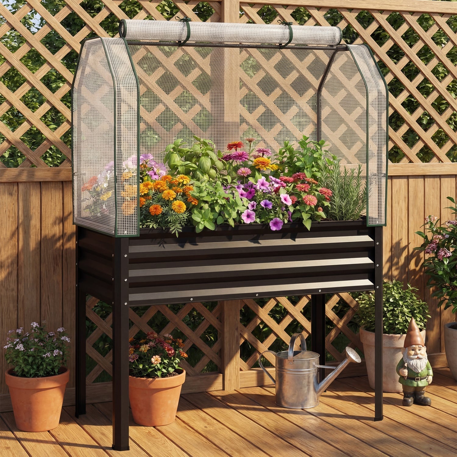 2 Pieces Galvanized Raised Garden Bed with Legs and Greenhouse Cover for Vegetable Flower