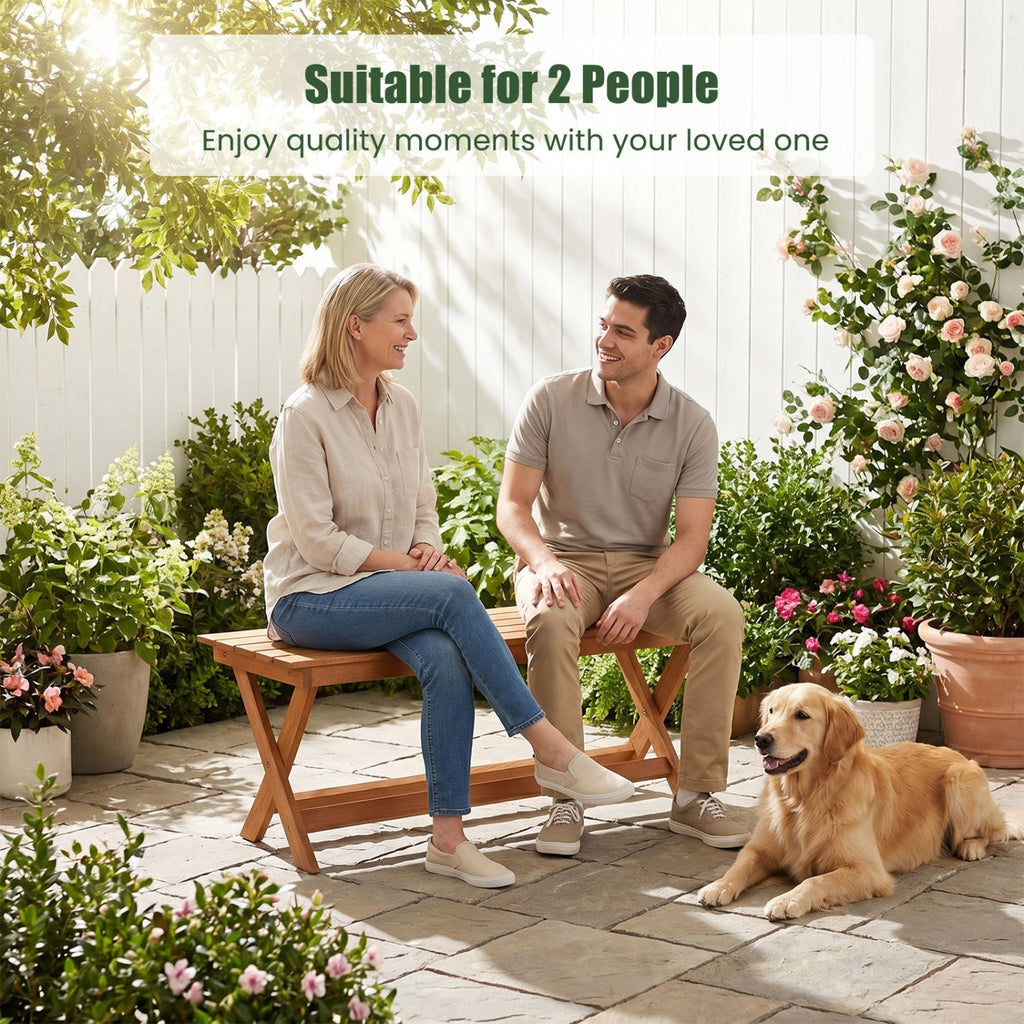 2-Seat Wooden Garden Patio Bench with X-Shaped Legs