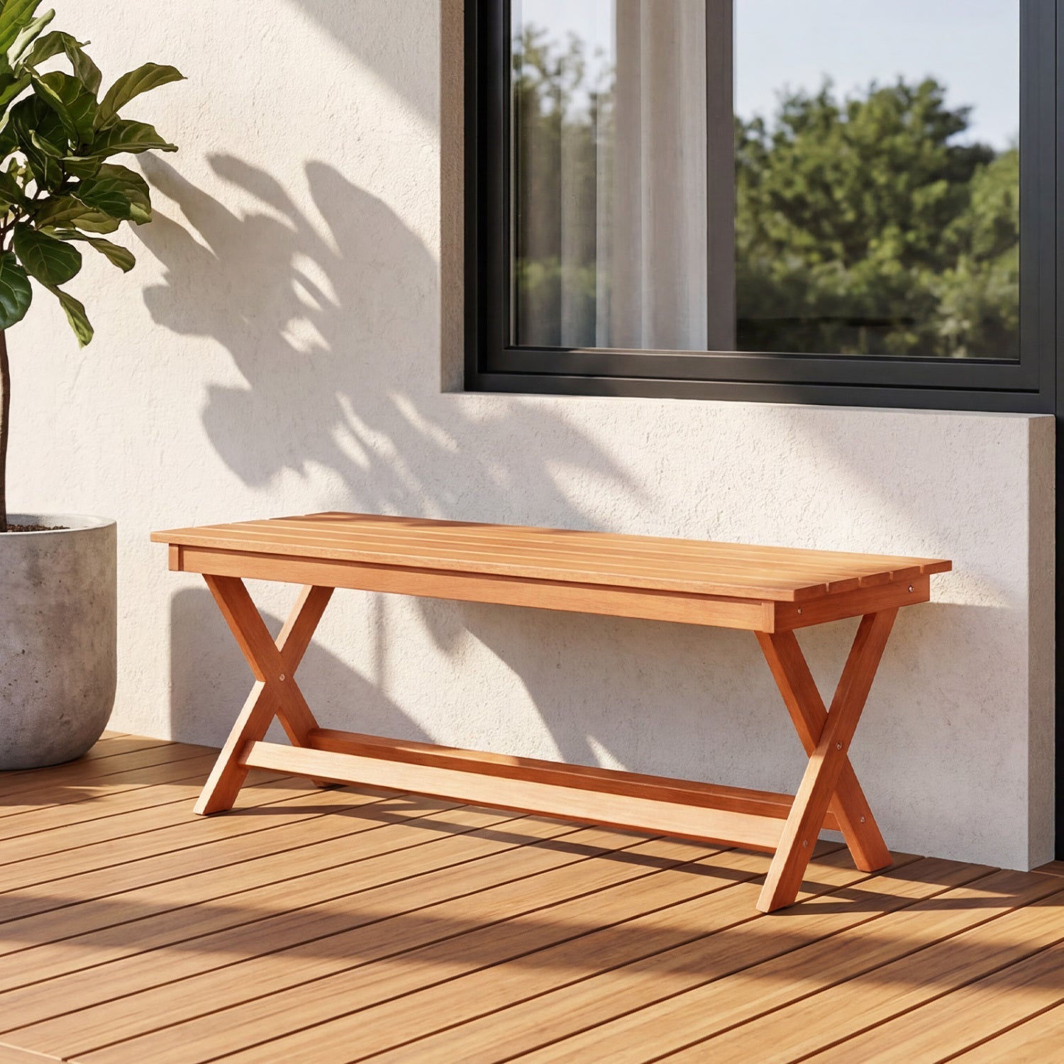 2-Seat Wooden Garden Patio Bench with X-Shaped Legs