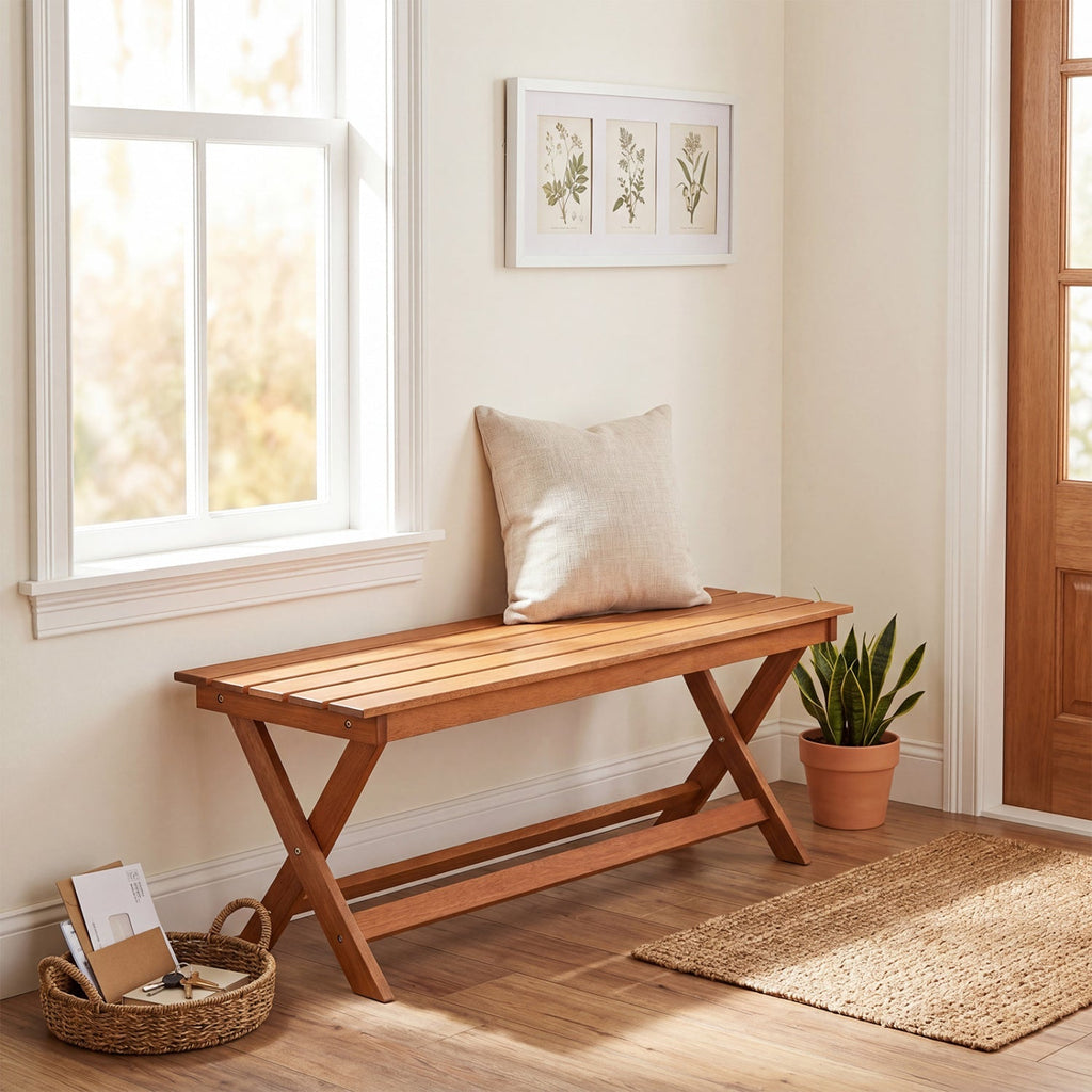 2-Seat Wooden Garden Patio Bench with X-Shaped Legs