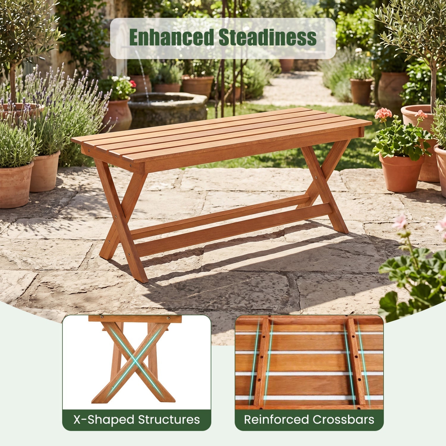 2-Seat Wooden Garden Patio Bench with X-Shaped Legs