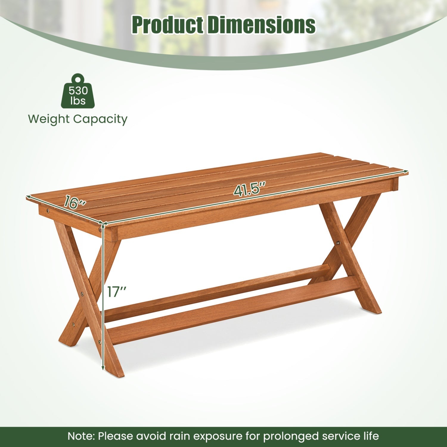2-Seat Wooden Garden Patio Bench with X-Shaped Legs