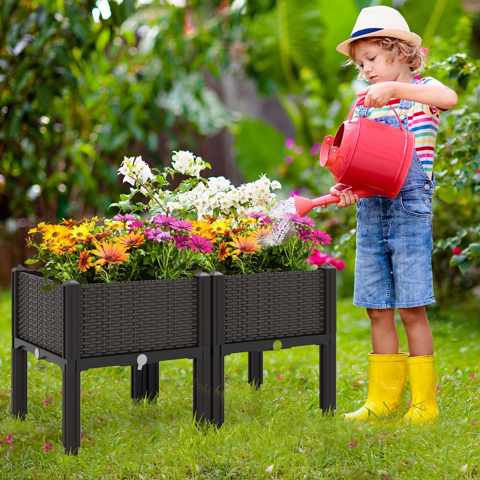 Set of 2 18x16x16 Elevated Plastic Planter - Mini Raised Garden Bed