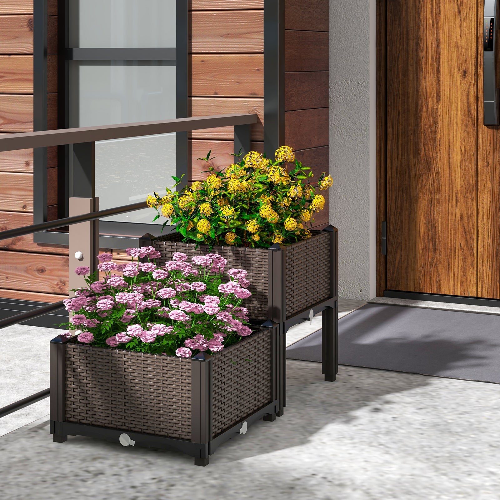 Set of 2 18x16x16 Elevated Plastic Planter - Mini Raised Garden Bed