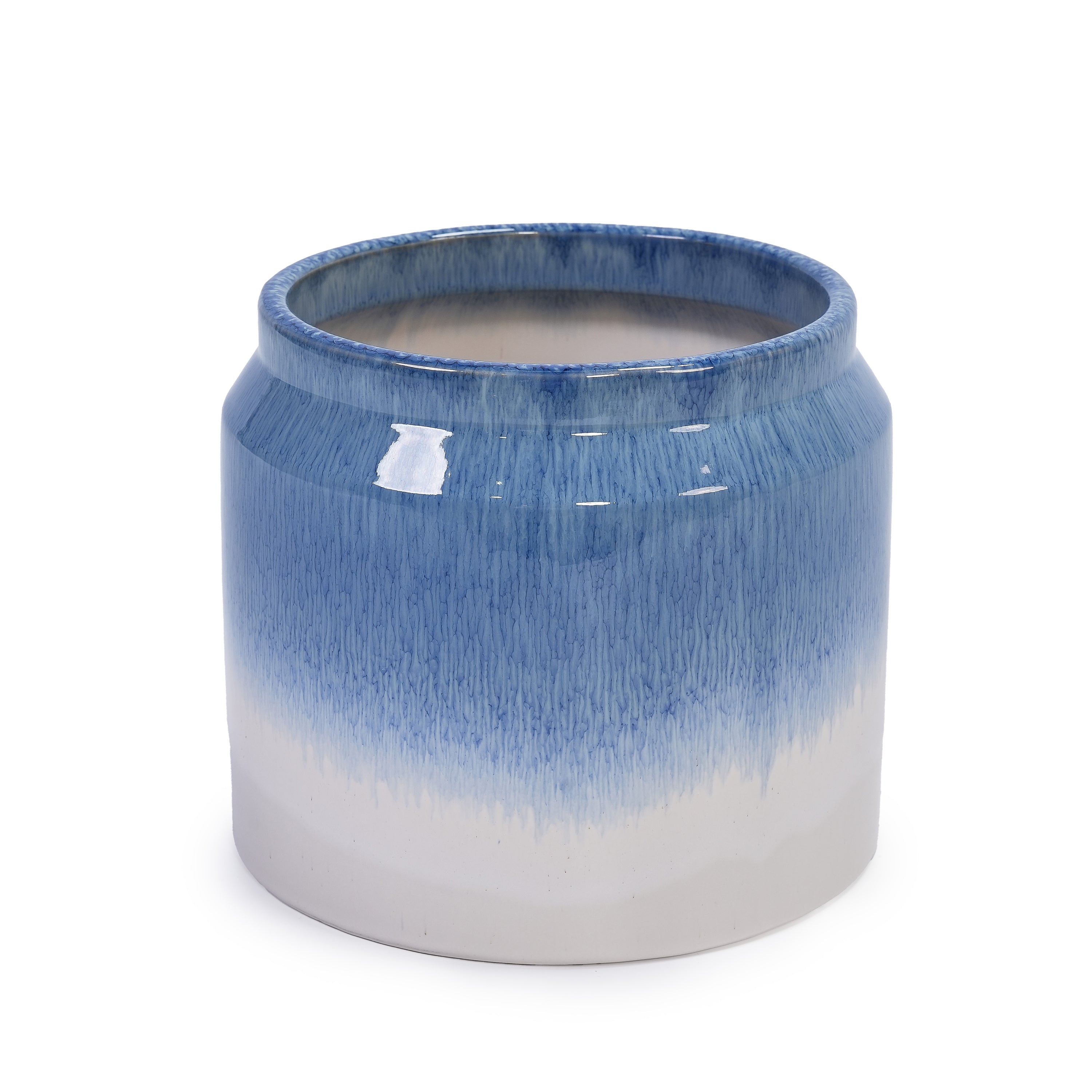 Set of 2 Gradient Ceramic Flowerpot, Modern Planter for Patio, Garden, Windowsill - White Blue