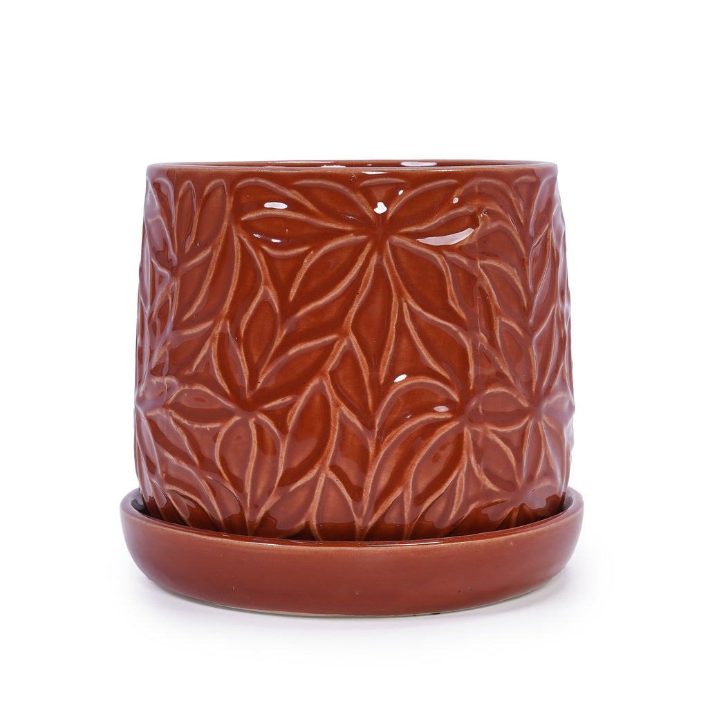 Set of 2 Ceramic Flowerpot, 7' Modern Planter for Patio, Garden, Windowsill - Red