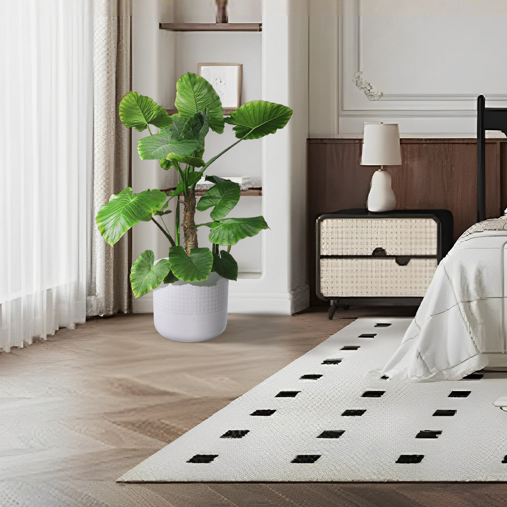 Set of 3 Grid Ceramic Flowerpot, Modern Planter for Patio, Garden, Windowsill - Ancient White