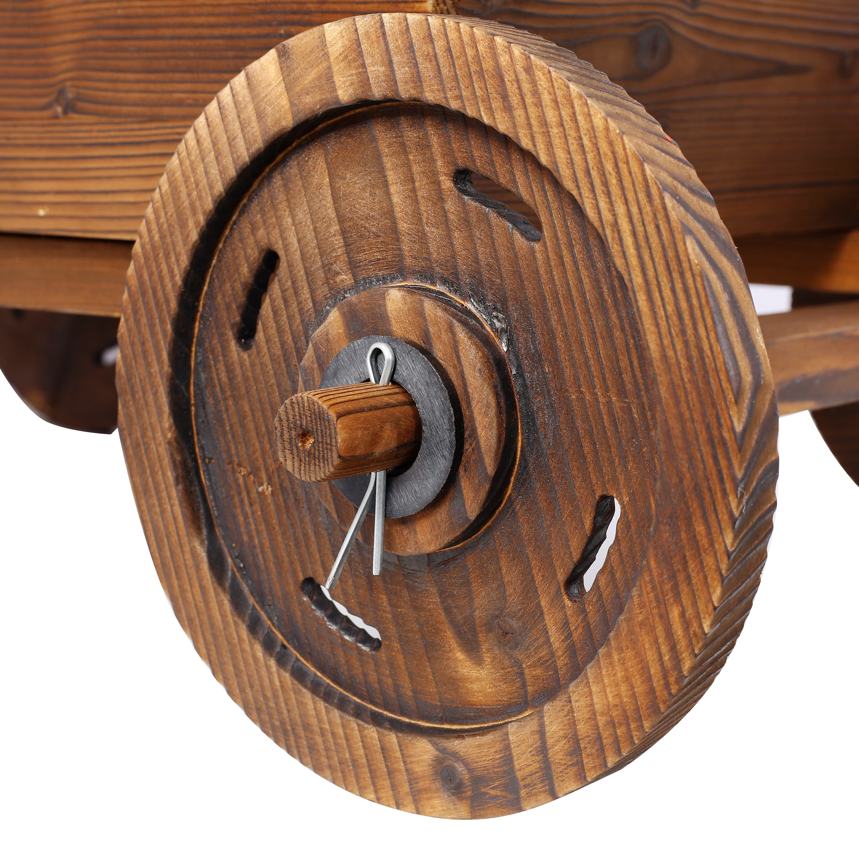 Wooden Wagon Planter Box, Mobile Garden Planter with Wheels, Handle, Drain Hole, Brown Wood, 26.5 x 14.1 x 21.2 inches