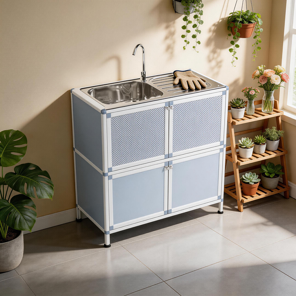 Utility Sink with Cabinet, Freestanding Utility Sink, Laundry Room Sink Cabinet, Outdoor Sink Station, Stainless Steel Utility Sink (32.68' D x 16.93' W x 33.27' H)