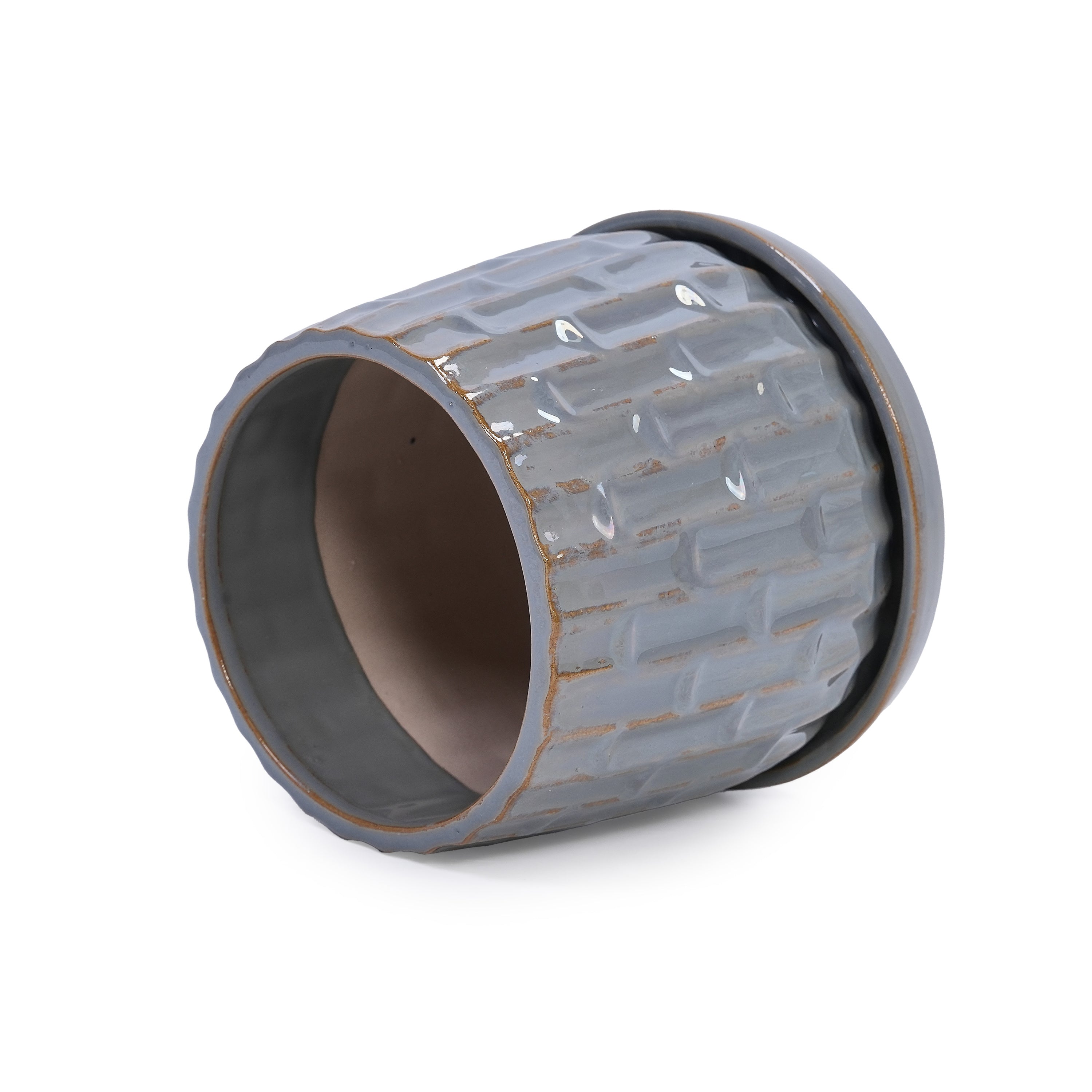 Set of 2 Ceramic Flowerpot, 7' Modern Planter for Patio, Garden, Windowsill - Grey