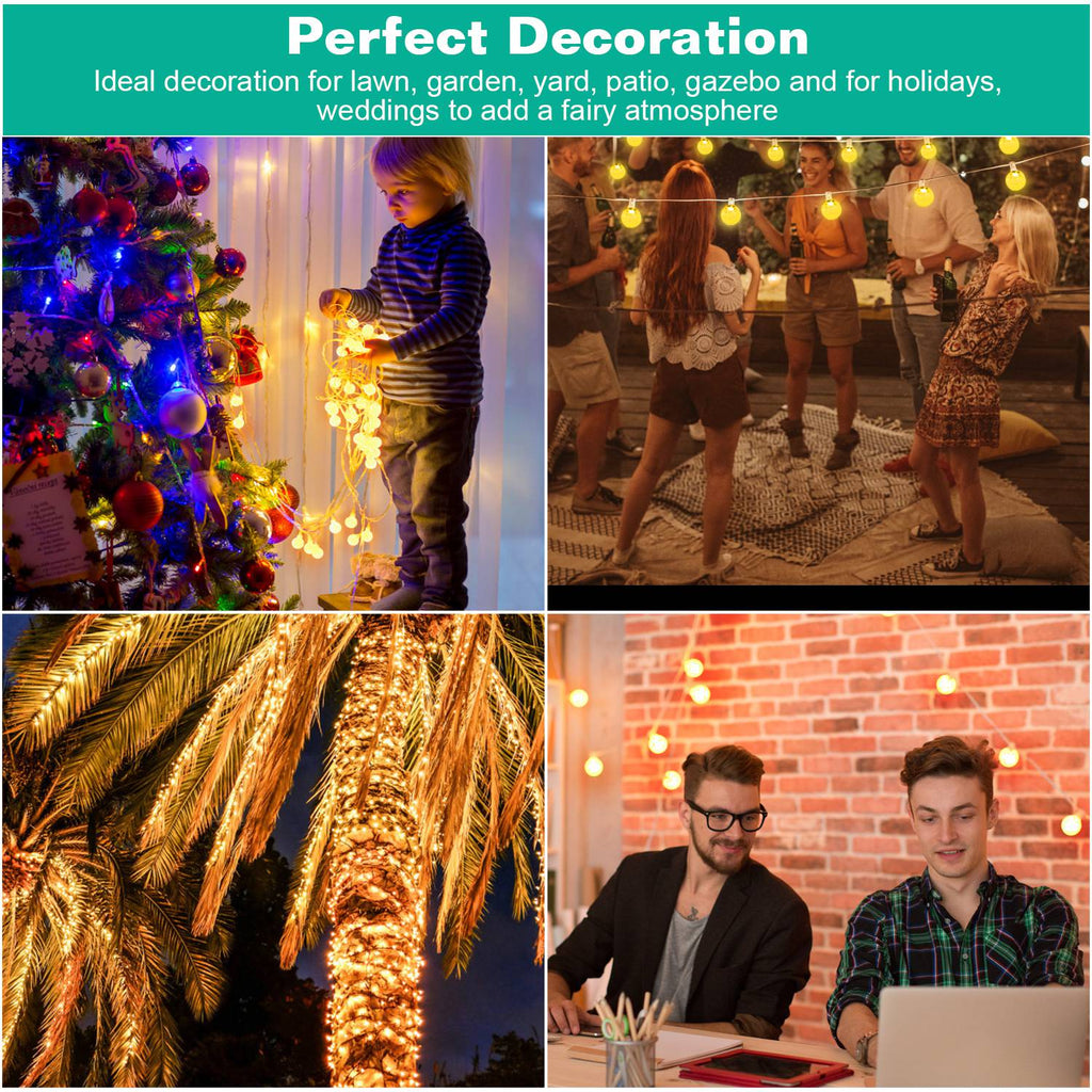 32.8Feet Globe String Lights Battery Powered Waterproof Decorative Fairy Lamp with 8 Lighting Modes Remote Control for Garden Lawn Patio