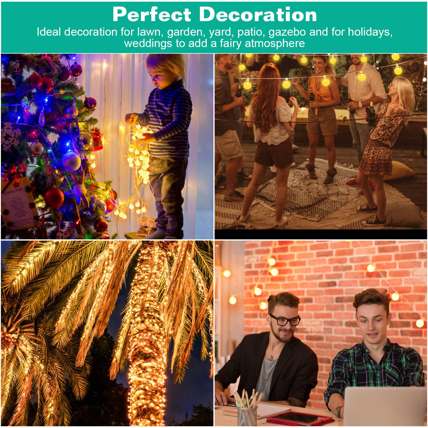 32.8Feet Globe String Lights Battery Powered Waterproof Decorative Fairy Lamp with 8 Lighting Modes Remote Control for Garden Lawn Patio