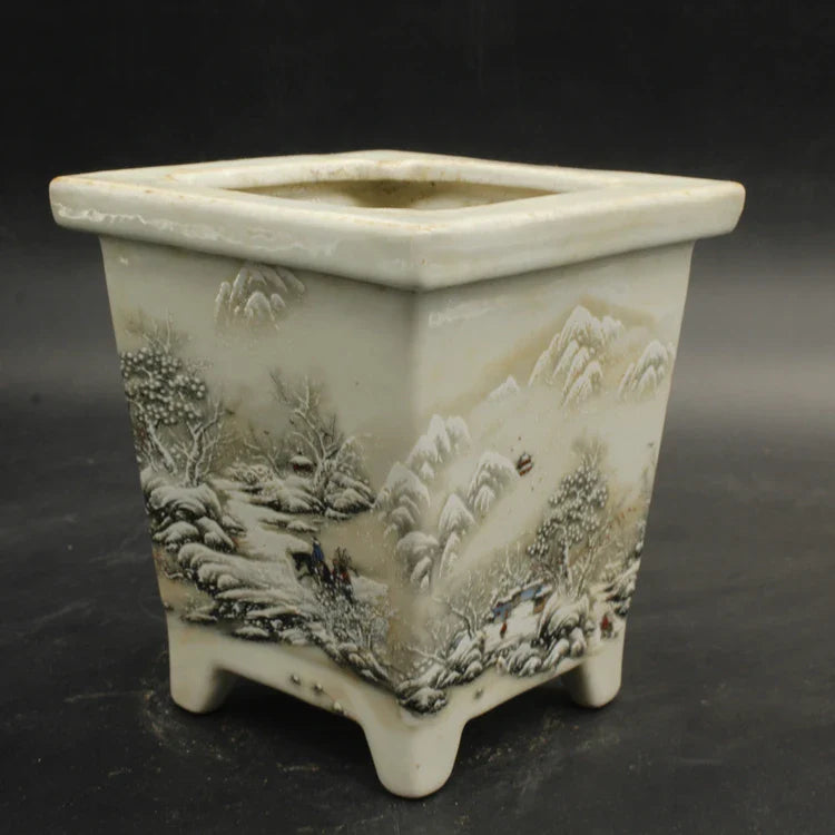 Chinese Snowscape Pastel Porcelain Flower Pots – Antique-Style Planters
