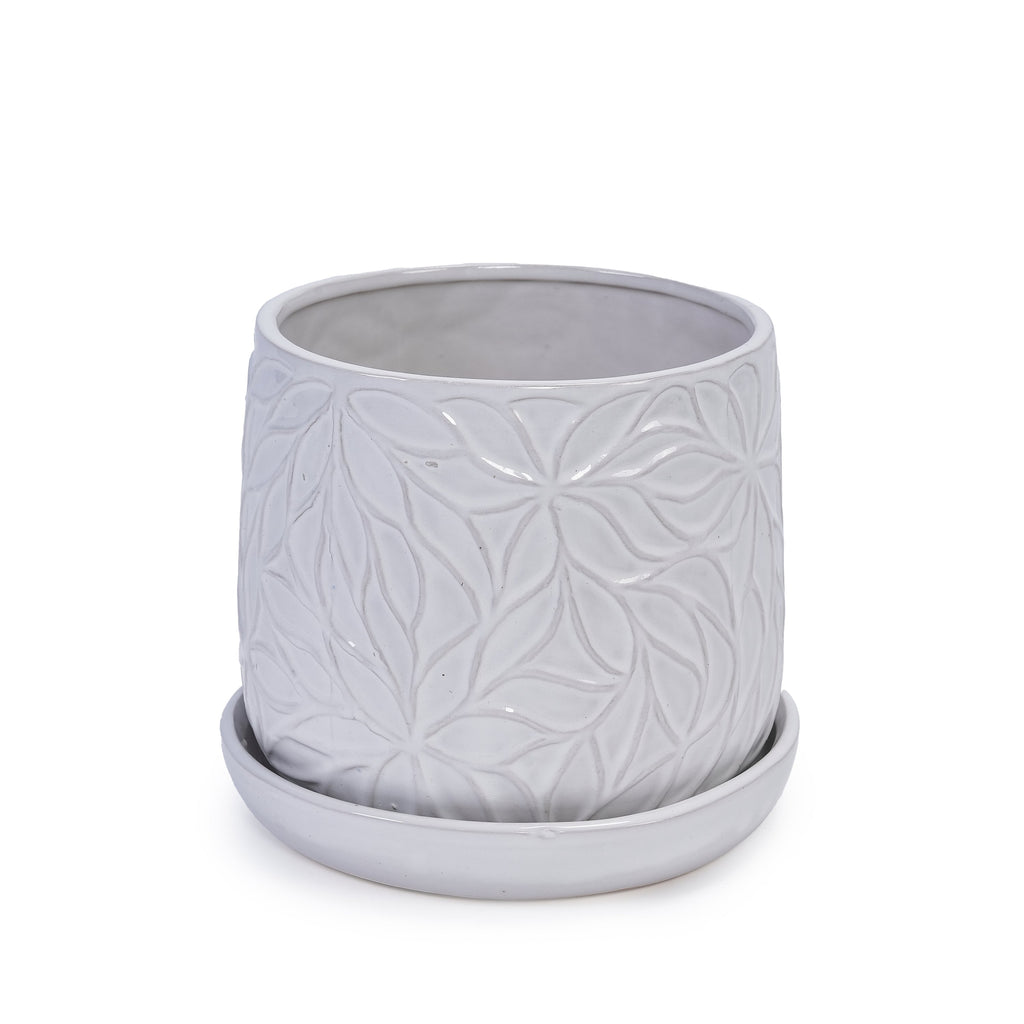 2 Pieces Ceramic Planter Pot, Modern Indoor Outdoor Flowerpot for Patio, Garden, or Windowsills - Gloss White