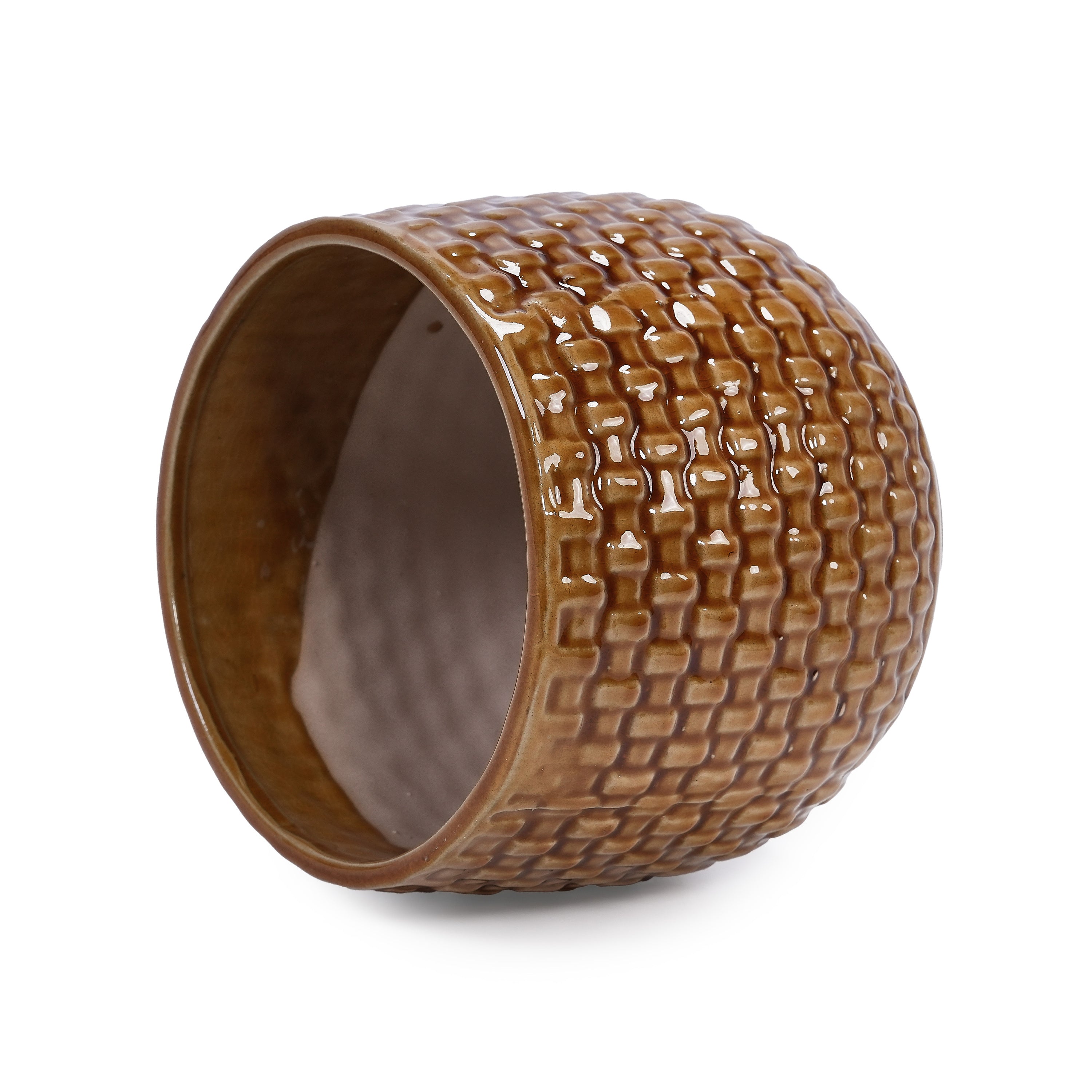 3 Pieces Ceramic Flowerpot, Modern Planter for Patio, Garden or Windowsills - Orange & Dark Brown