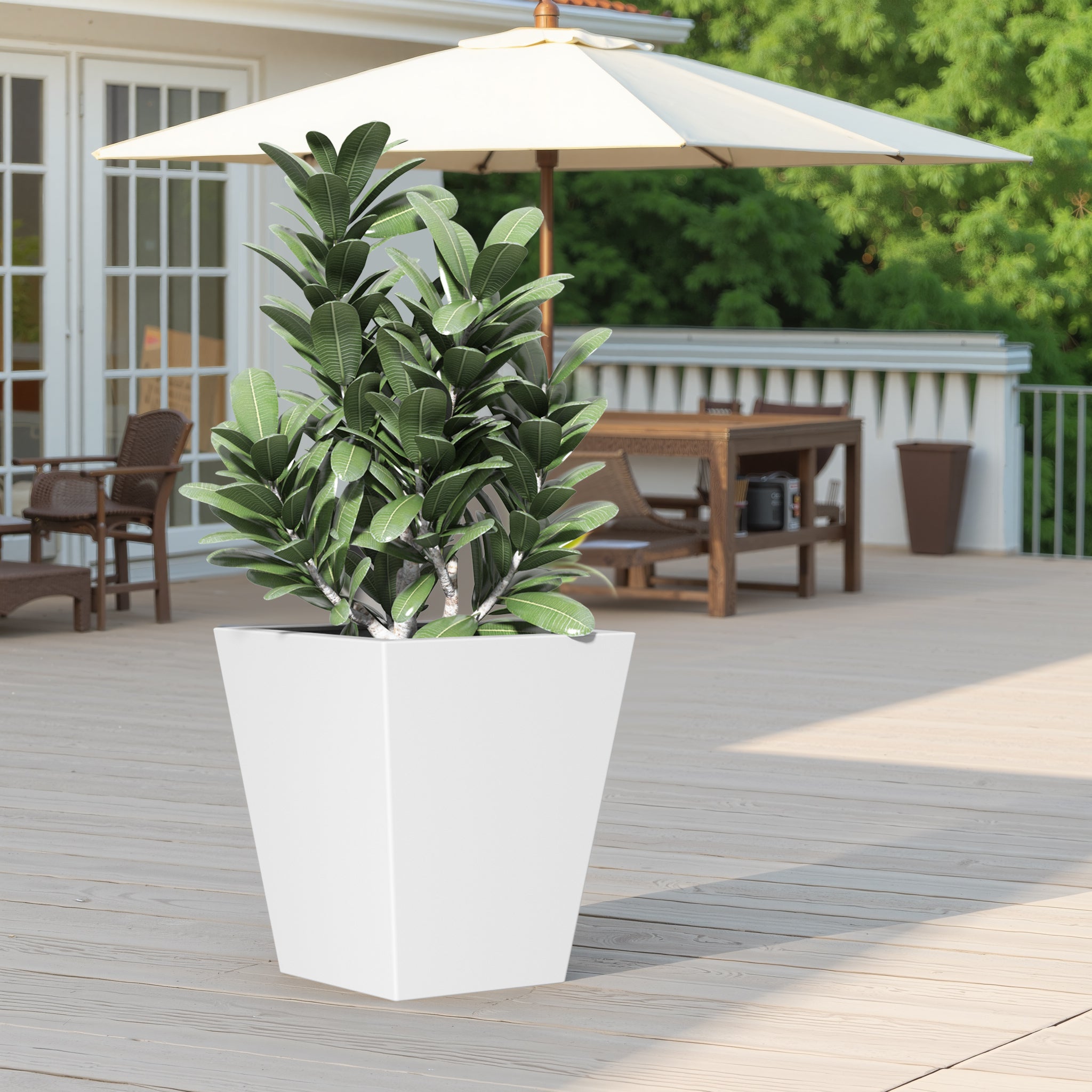22' H Tall Metal Tapered Planter – Large Outdoor & Indoor Garden Plant Pot with Drainage Hole and Rubber Plug, Stylish Burnished White Finish for Home and Patio