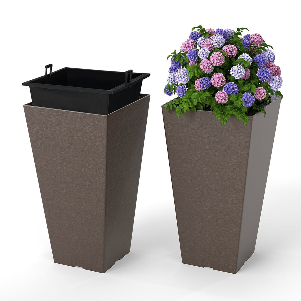 Set of 2 Square Taper Planter with Removable Inner Bucket and Optional Drainage Hole