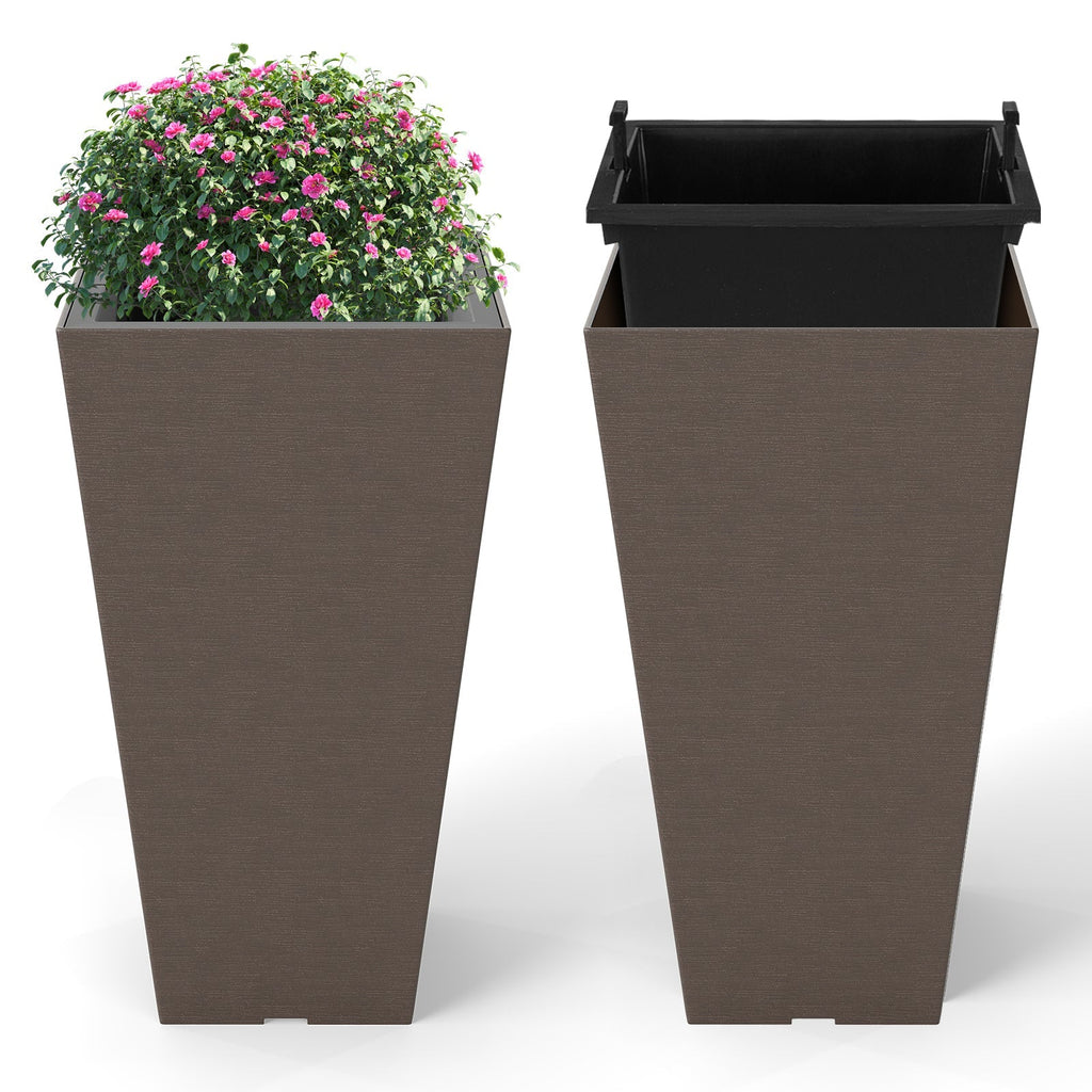 Set of 2 Square Taper Planter with Removable Inner Bucket and Optional Drainage Hole