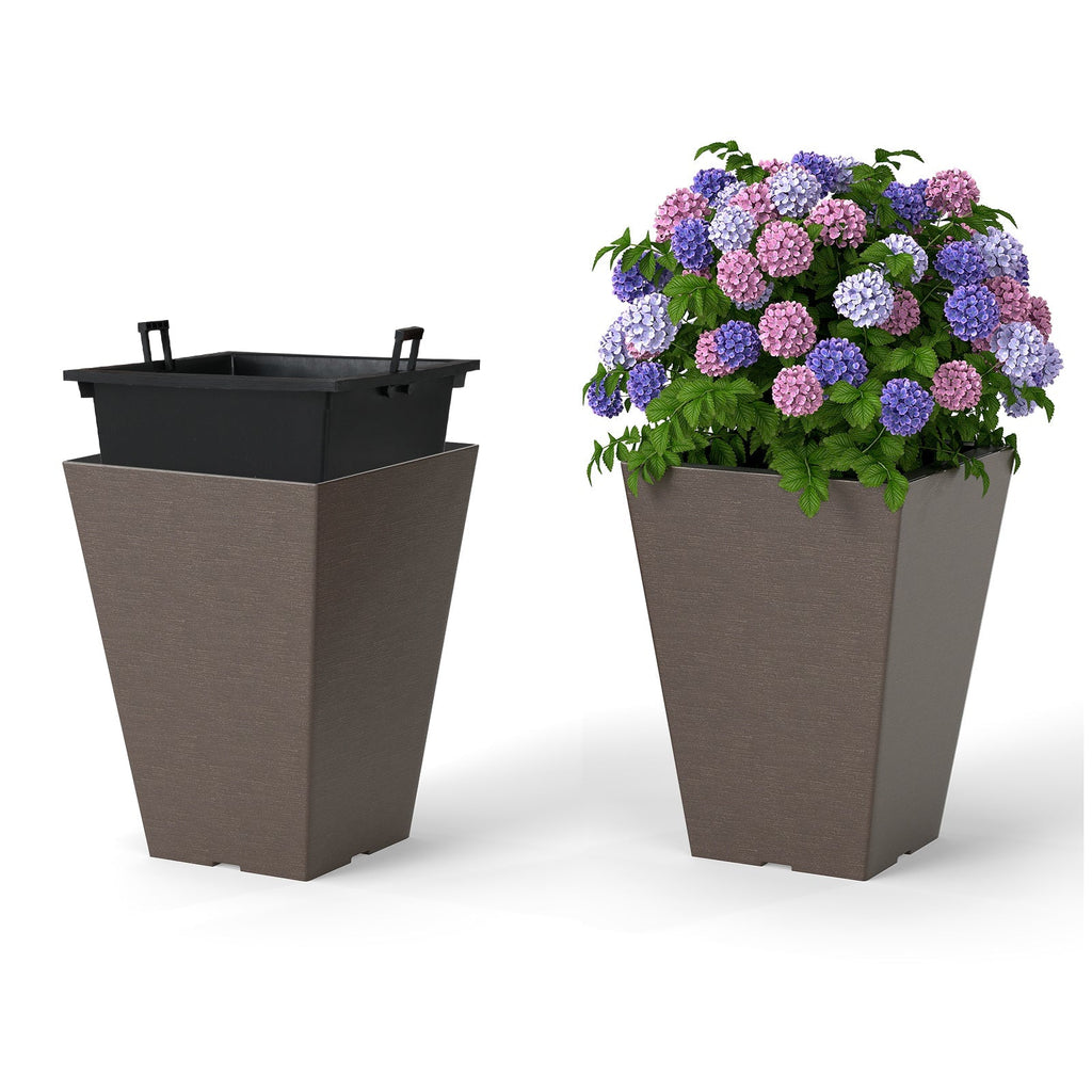 Set of 2 Square Taper Planter with Removable Inner Bucket and Optional Drainage Hole
