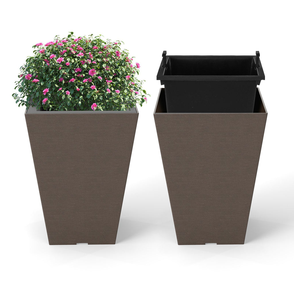 Set of 2 Square Taper Planter with Removable Inner Bucket and Optional Drainage Hole