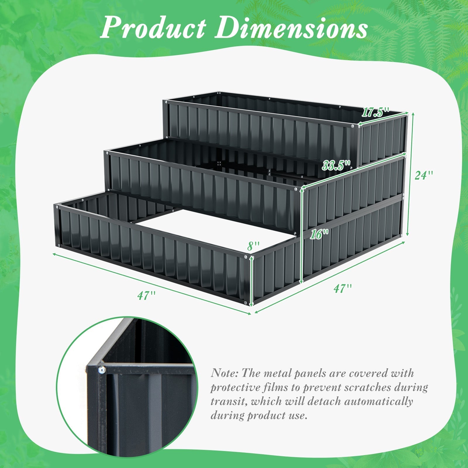 Heavy-Duty Metal Outdoor 3-Tier Raised Garden Bed Planter Box