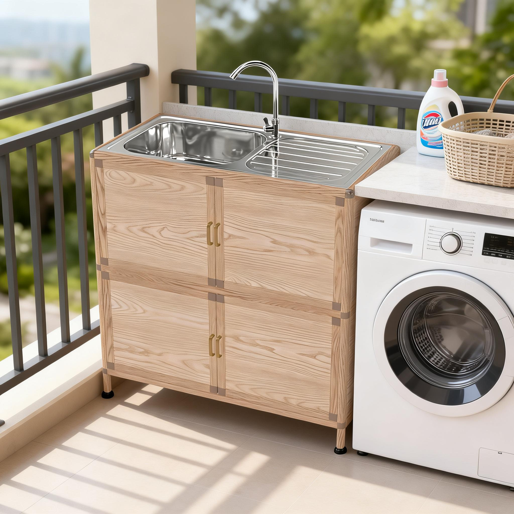 Utility Sink with Cabinet, Freestanding Utility Sink, Laundry Room Sink Cabinet, Outdoor Sink Station, Stainless Steel Utility Sink (32.68' D x 16.93' W x 33.27' H)