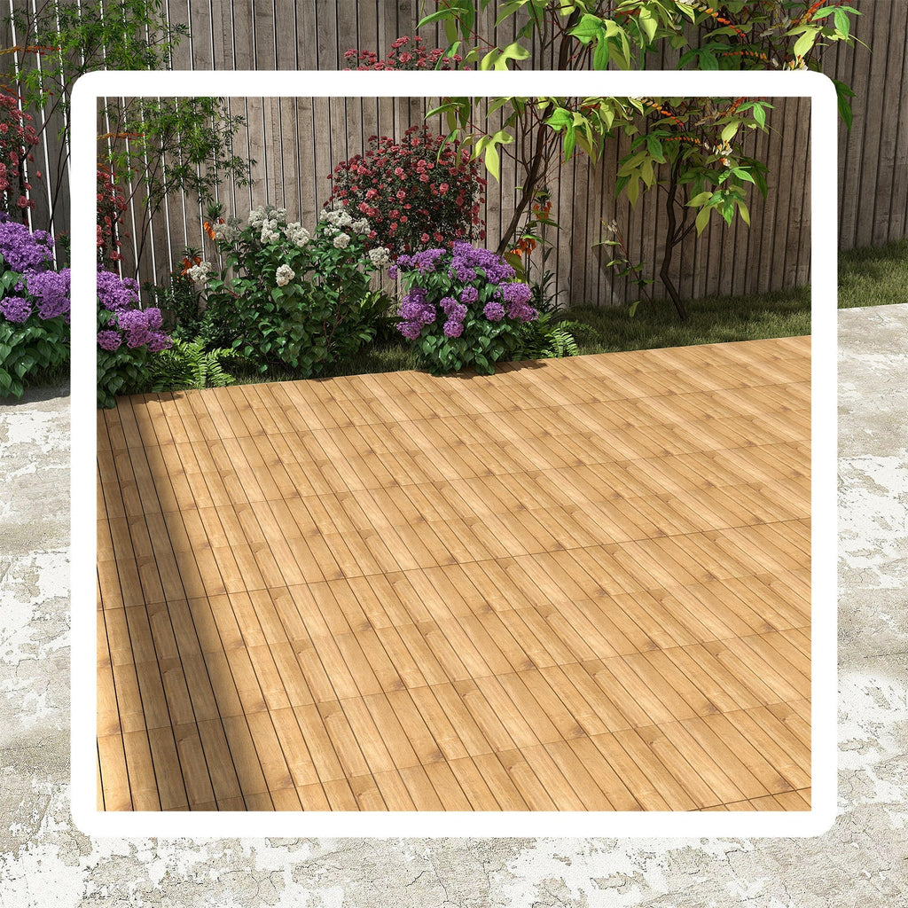 30 PCS Interlocking Deck Tiles 12 x 12 Inch Acacia Wood Patio Tiles with Straight Slats-Natural