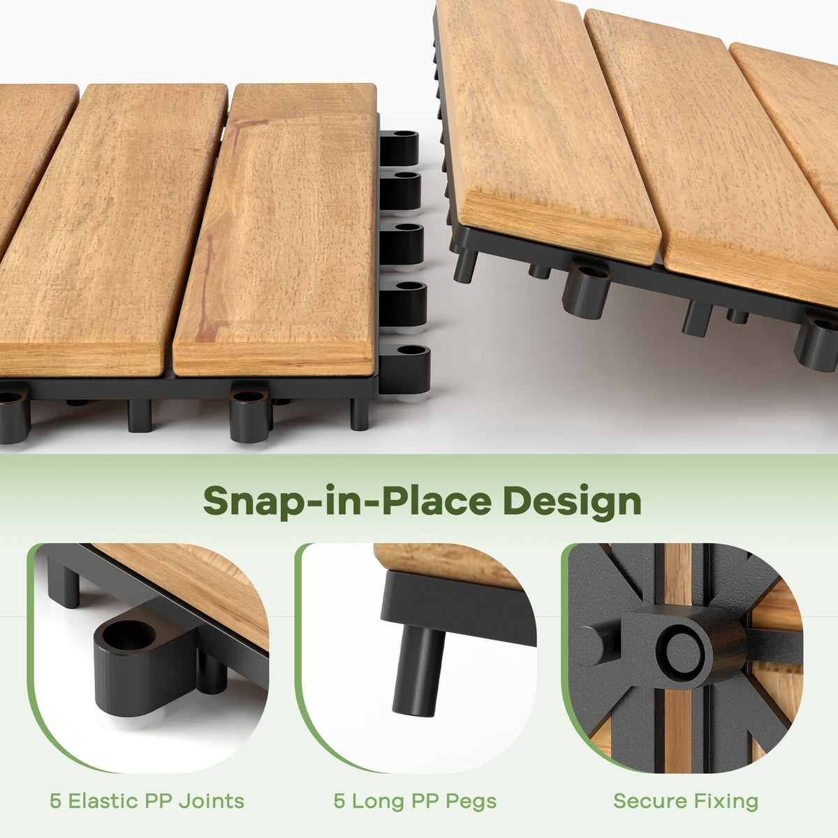 30 PCS Interlocking Deck Tiles 12 x 12 Inch Acacia Wood Patio Tiles with Straight Slats-Natural