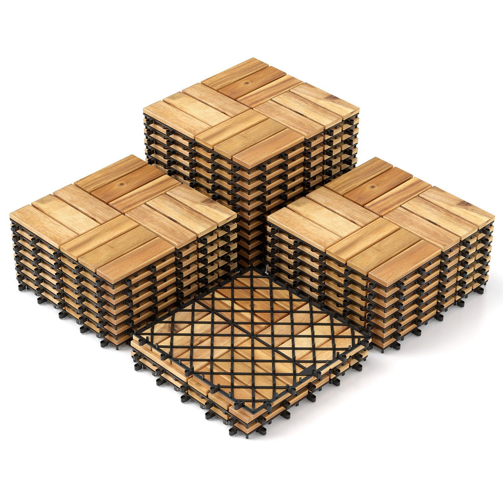 Pack of 30 Acacia Wood Interlocking Deck Tiles-Brown