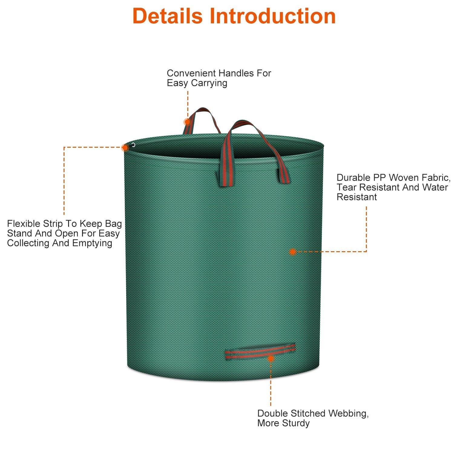 2Pcs 26.42Gallons Round Garden Waste Bags Waterproof Reusable Grass Rubbish Leaf Sacks Home Garden Lawn Yard Trash Bags With 4 Handles
