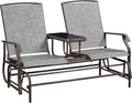 Two-Seat Outdoor Glider Bench with Center Table