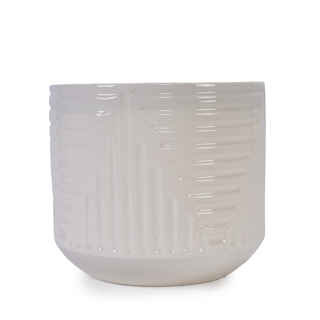 Ceramic Flowerpot, Modern Planter for Patio, Garden, Windowsill - White