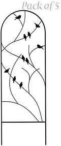 Panacea Perching Birds Metal Trellises, Black, 72" H, Pack of 5 – Powder Coated Garden Trellis with Bird Accents – Arch Top Plant Supports for Climbing Plants, Outdoor Decorative Lattice