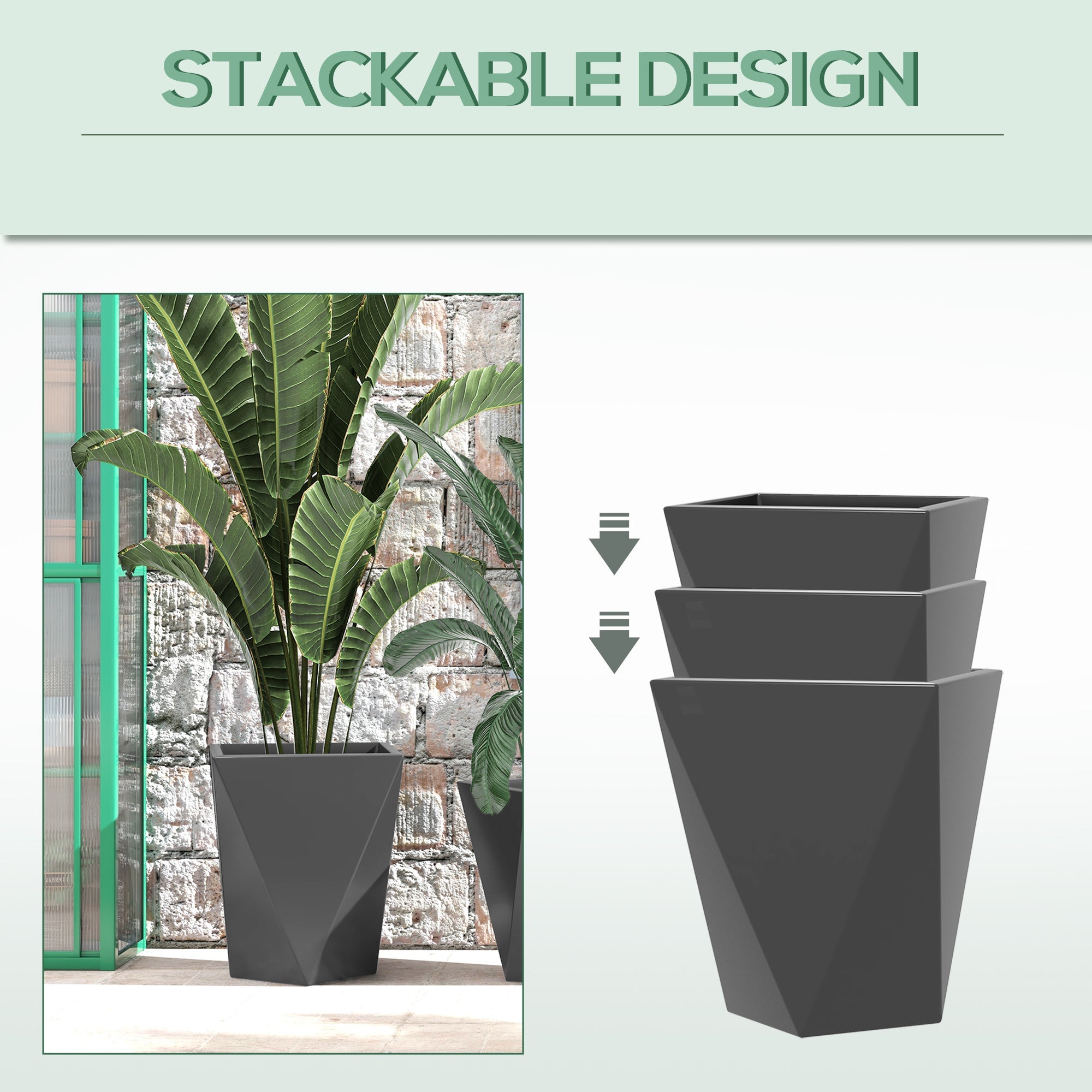 Outsunny Modern Tall Planters Set of 3 with Stackable Design, Drainage Holes, Gray MgO, Various Sizes