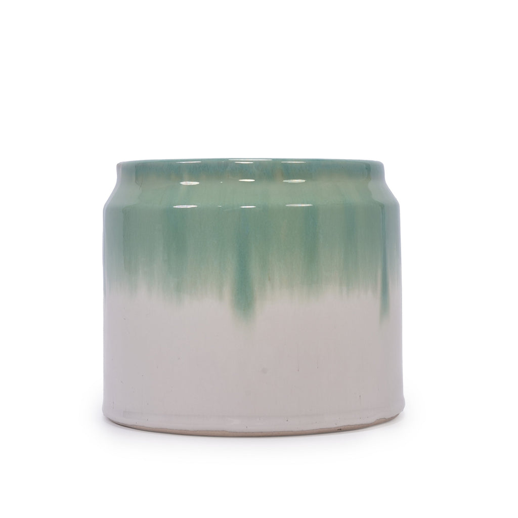 Set of 2 Gradient Ceramic Flowerpot, Modern Planter for Patio, Garden, Windowsill - White Green